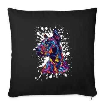 Tête de chien colorée Pop Art - Housse de coussin décorative 45 x 45 cm - noir - Devant