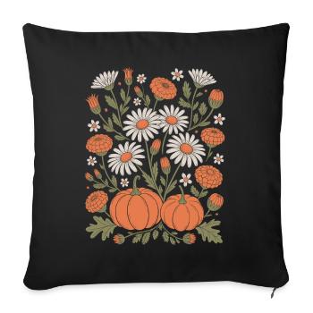 Autumnal Flowers And Pumpkins Illustration - Sofa pillowcase 17,3'' x 17,3'' (45 x 45 cm) - black - Front