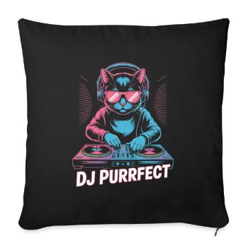 DJ Purrfect chat avec casque sur platine vinyle - Housse de coussin décorative 45 x 45 cm - noir - Devant