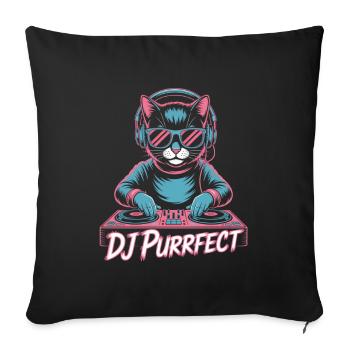 DJ Purrfect Cat With Headphones At The Desk - Sofa pillowcase 17,3'' x 17,3'' (45 x 45 cm) - black - Front