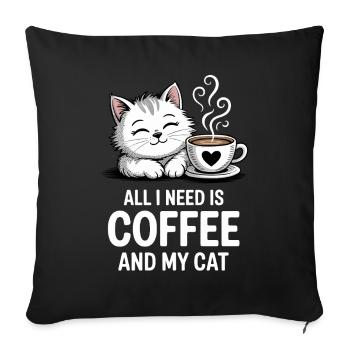 Tout ce dont j’ai besoin, c’est de café et de chat - Housse de coussin décorative 45 x 45 cm - noir - Devant