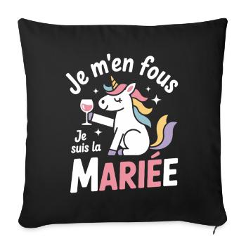 Je m’en fous je suis la mariée – Licorne drôle EVJ - Housse de coussin décorative 45 x 45 cm - noir - Devant