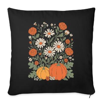 Autumnal Flowers And Pumpkins Illustration - Sofa pillowcase 17,3'' x 17,3'' (45 x 45 cm) - black - Front