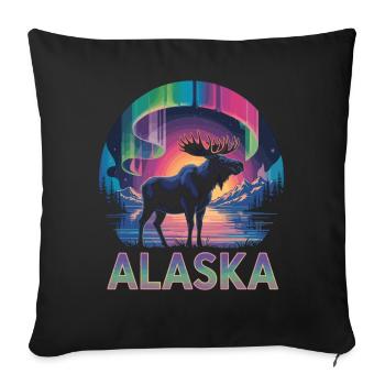 Alaska T-Shirt – Moose & Northern Lights - Sofa pillowcase 17,3'' x 17,3'' (45 x 45 cm) - black - Front