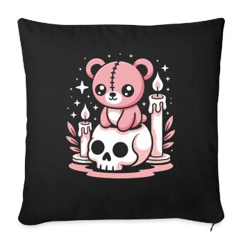 Kawaii Pastel Goth Patched Bear - Housse de coussin décorative 45 x 45 cm - noir - Devant