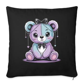 Kawaii Pastel Goth Patched Bear - Housse de coussin décorative 45 x 45 cm - noir - Devant