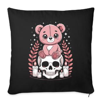 Kawaii Pastel Goth Patched Bear - Housse de coussin décorative 45 x 45 cm - noir - Devant