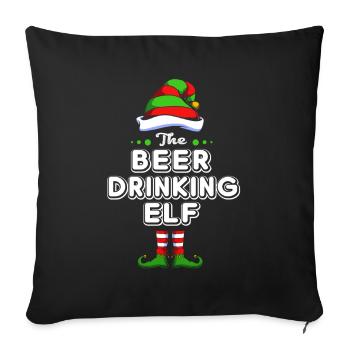 Elf Elf Cadeau de Noël Bière Fête Alcool - Housse de coussin décorative 45 x 45 cm - noir - Devant