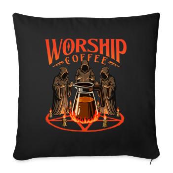 Worship Coffee Déclaration audacieuse sur la caféine - Housse de coussin décorative 45 x 45 cm - noir - Devant