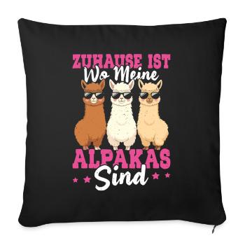 Alpaka Fan ZUHAUSE IST WO MEINE ALPAKAS SIND - Sofakissenbezug 45 x 45 cm - Schwarz - Vorne