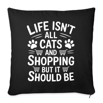 Shopping Dire Chats Drôle Shopping Cadeau - Housse de coussin décorative 45 x 45 cm - noir - Devant