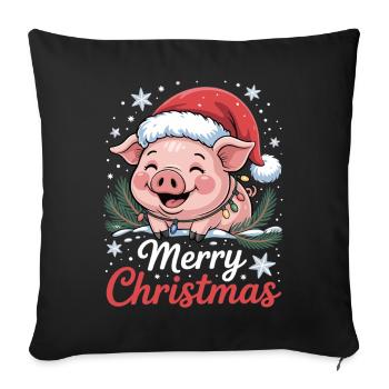Christmas T-shirt with cute pig in Santa hat - Sofa pillowcase 17,3'' x 17,3'' (45 x 45 cm) - black - Front