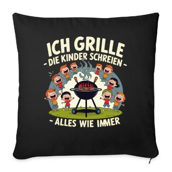 Je fais un barbecue – des enfants qui crient de plaisir - Housse de coussin décorative 45 x 45 cm - noir - Devant