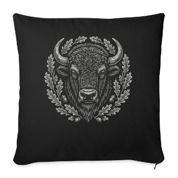 Europäischer Bison mit Eichenkranz Kunst - Sofakissenbezug 45 x 45 cm - Schwarz - Vorne