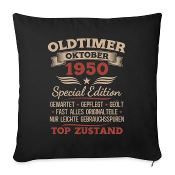 Cadeau 75ème anniversaire Voiture Ancienne Octobre 1950 - Housse de coussin décorative 45 x 45 cm - noir - Devant