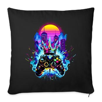 Gaming King Retrowave Controller Neon 80s City - Sofa pillowcase 17,3'' x 17,3'' (45 x 45 cm) - black - Front