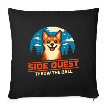 Side Quest: Throwing Ball | Dog Retrieving - Sofa pillowcase 17,3'' x 17,3'' (45 x 45 cm) - black - Front