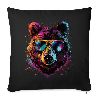 Rétro extérieur nature sauvage ours arbres - Housse de coussin décorative 45 x 45 cm - noir - Devant