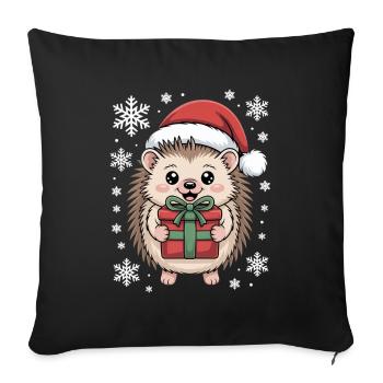 Hérisson de Noël avec chapeau de Père Noël et neige - Housse de coussin décorative 45 x 45 cm - noir - Devant