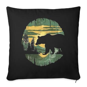 Rétro extérieur nature sauvage ours arbres - Housse de coussin décorative 45 x 45 cm - noir - Devant