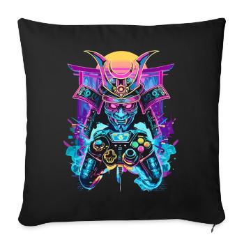 Gaming Controller Samurai Mask Ronin Gambler Motif - Sofa pillowcase 17,3'' x 17,3'' (45 x 45 cm) - black - Front