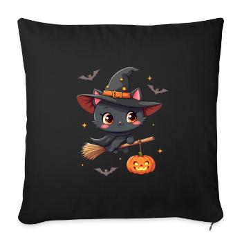 Halloween Katze mit Halloween Kürbis - Sofakissenbezug 45 x 45 cm - Schwarz - Vorne