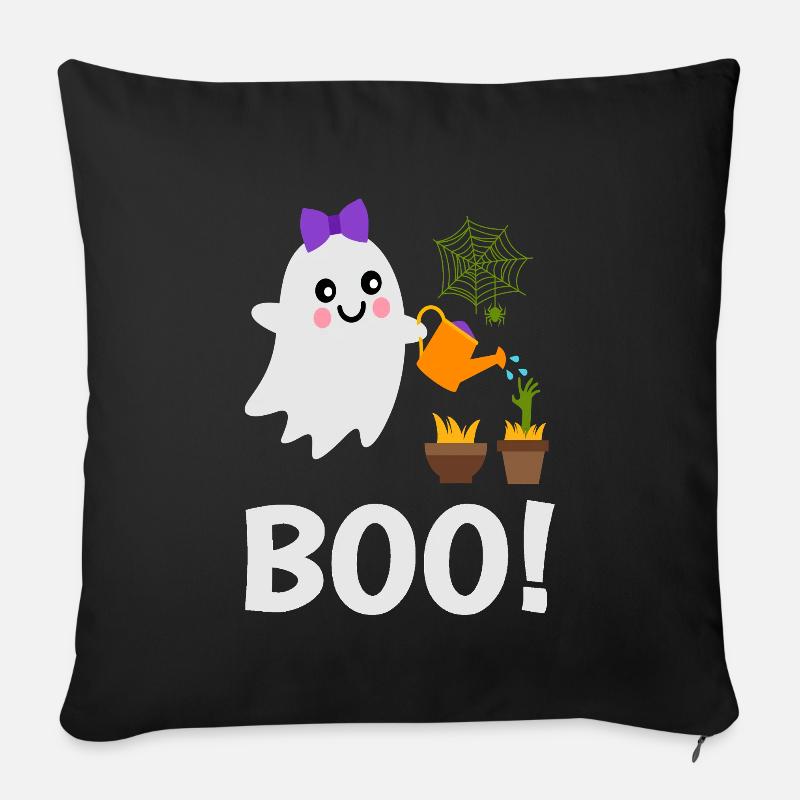 Süßes Gespenst Boo! gießt die Gespensterpflanzen  - Sofakissenbezug 45 x 45 cm - Schwarz