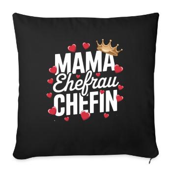  Mama Ehefrau Chefin Krone Herzen Spruch Muttertag - Sofakissenbezug 45 x 45 cm - Schwarz - Vorne