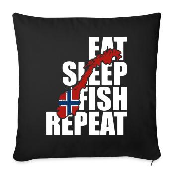Norvège Pêche Manger, Dormir, Pêcher, Répéter - Pêcheur - Housse de coussin décorative 45 x 45 cm - noir - Devant