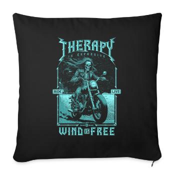 Therapie ist teuer Wind ist kostenlos Biker Schädel - Sofakissenbezug 45 x 45 cm - Schwarz - Vorne