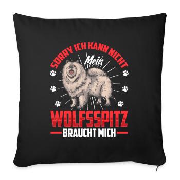 Wolfsspitz braucht mich Deutscher Wolfsspitz - Sofakissenbezug 45 x 45 cm - Schwarz - Vorne