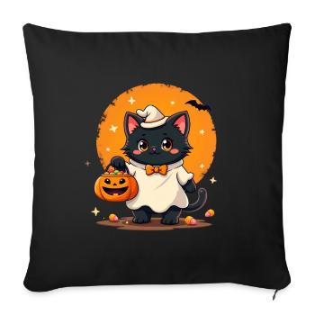 Halloween Cat with Halloween Pumpkin - Sofa pillowcase 17,3'' x 17,3'' (45 x 45 cm) - black - Front