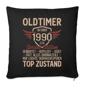 Cadeau 35ème anniversaire Voiture Ancienne Octobre 1990 - Housse de coussin décorative 45 x 45 cm - noir - Devant