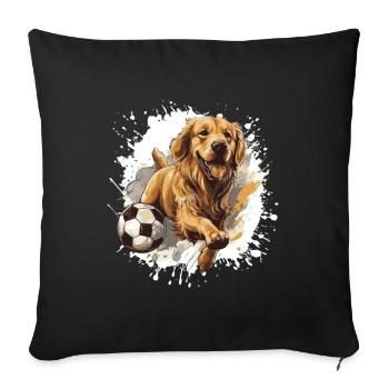 Golden Retriever Chien Football Sport - Housse de coussin décorative 45 x 45 cm - noir - Devant