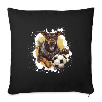 Doberman Chien Football Sports - Housse de coussin décorative 45 x 45 cm - noir - Devant
