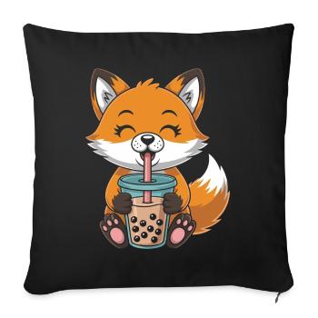 Kawaii Bubble Tee Fox Boba Tee - Sofa pillowcase 17,3'' x 17,3'' (45 x 45 cm) - black - Front