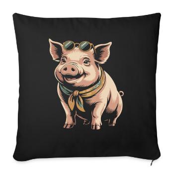 Lunettes de soleil Cochon avec Bandana - Housse de coussin décorative 45 x 45 cm - noir - Devant
