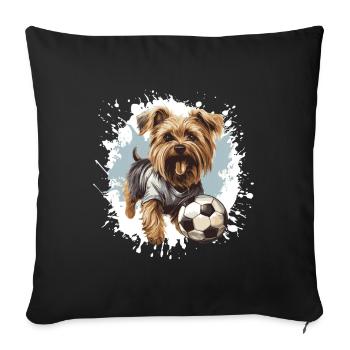 Yorkshire Terrier Chien Football Sports - Housse de coussin décorative 45 x 45 cm - noir - Devant
