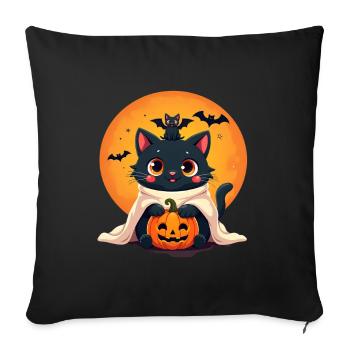 Halloween Cat with Halloween Pumpkin - Sofa pillowcase 17,3'' x 17,3'' (45 x 45 cm) - black - Front