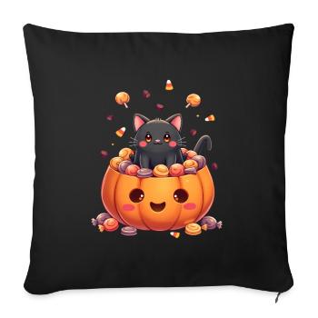 Halloween Cat with Halloween Pumpkin - Sofa pillowcase 17,3'' x 17,3'' (45 x 45 cm) - black - Front