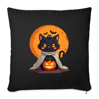 Halloween Katze mit Halloween Kürbis - Sofakissenbezug 45 x 45 cm - Schwarz - Vorne