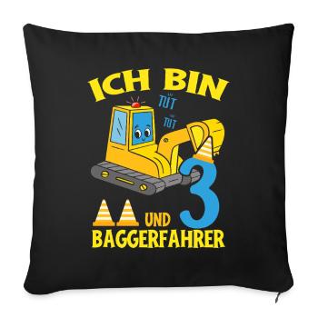 Excavatrice d’anniversaire 3 ans Excavatrice Cadeau de fête - Housse de coussin décorative 45 x 45 cm - noir - Devant