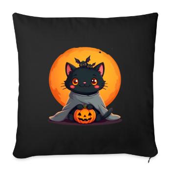 Halloween Katze mit Halloween Kürbis - Sofakissenbezug 45 x 45 cm - Schwarz - Vorne