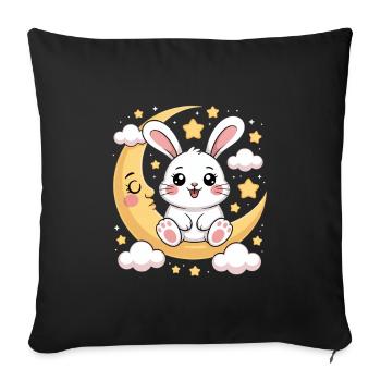 Cute bunny on crescent moon with stars - Sofa pillowcase 17,3'' x 17,3'' (45 x 45 cm) - black - Front