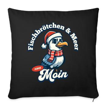 Sandwich au poisson et mouette avec chapeau de Père Noël - Housse de coussin décorative 45 x 45 cm - noir - Devant