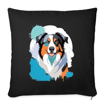 Colorful Aussie Dog Portrait with Paint Splashes - Sofa pillowcase 17,3'' x 17,3'' (45 x 45 cm) - black - Front