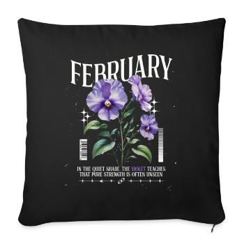 Februar Veilchen Geburtsblume - Sofakissenbezug 45 x 45 cm - Schwarz - Vorne