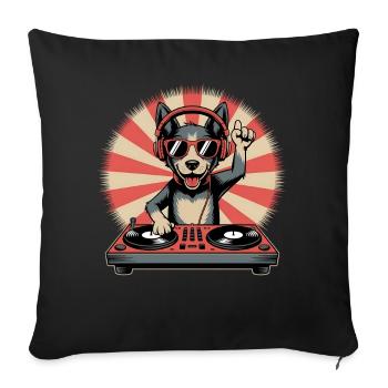 DJ chien avec casque - Housse de coussin décorative 45 x 45 cm - noir - Devant