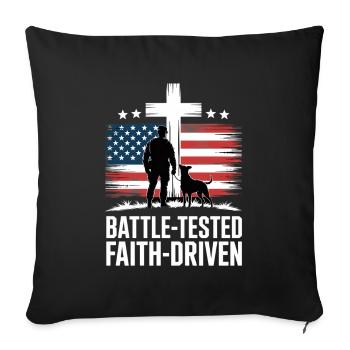 Battle Tested Faith Driven Soldier Cross USA Flag - Sofa pillowcase 17,3'' x 17,3'' (45 x 45 cm) - black - Front