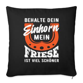Licorne Frison cheval cheval fille équitation poney Fans - Housse de coussin décorative 45 x 45 cm - noir - Devant